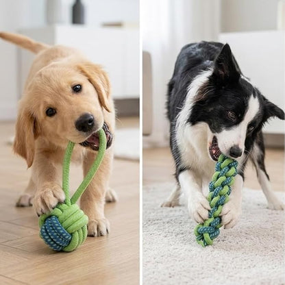 Dog Rope Toys for Aggressive Chewers, Durable Cotton Rope Ball & Corn Stick Set, Interactive Fetch & Tug of War Dog Toys for Small Medium Dogs, Puppy Teething & Dental Health Cleaning Toys
