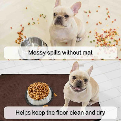 Sinland Microfiber Large Pet Food Mat Dog Feeding Mat Pet Bowl Mat with Anti-Skid Backing 21 Inch x 32 Inch Brown