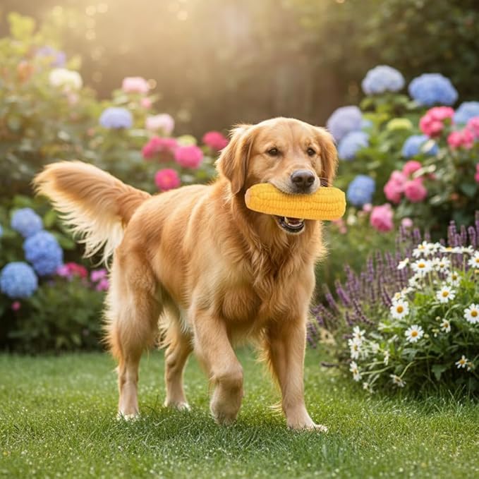 Yellow Dog Puppy Latex Corn-Shaped Squeaky Bite-Resistant Interactive Chew Toy - for Aggressive Chewers, Small/Medium/Large Dogs