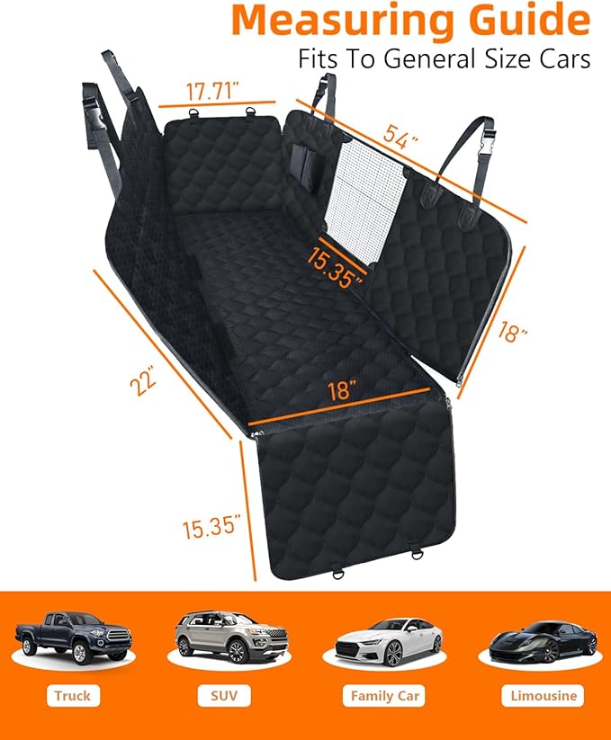 Dog Seat Cover for Cars - Waterproof & Scratchproof Dog Hammock Pet Car Seat Protector with Mesh Window, Universal Fit for Back Seat of Cars, SUV, Truck and Jeep