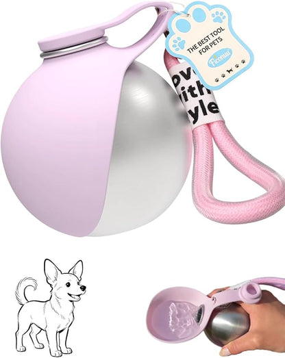2 in 1 Portable Dog Water Bottle, Water Bottle for Dogs on Walks with Built-in Bowl – Portable Travel Dispenser, Leak Proof Stainless Steel Pet Water-Bottles for Travel Walking Hiking(Pink)