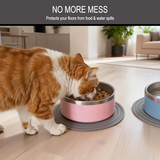 2 Pack Silicone Pet Food Mat, Small Rubber Mat for Dog Bowl, Cat Food Mat, Cat Bowl Mat Placemat Prevent for Food and Water Overflow, 9.5"x9.5"