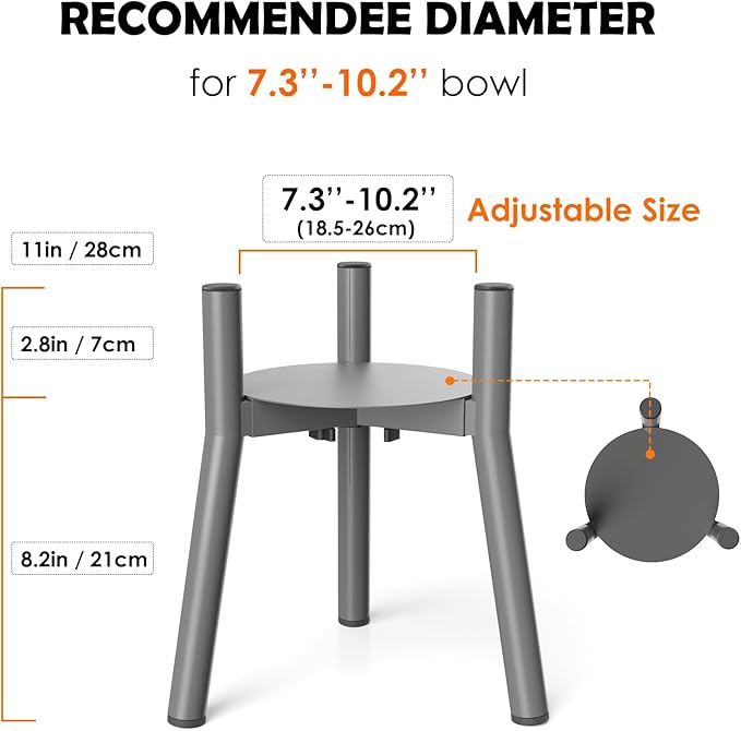 SHAINFUN Raised Dog Bowl Stand for Large Dogs with Tray, Adjustable Width 7 to 10.6", Elevated Tall Food Water Stand,Grey (Bowl Not Included)