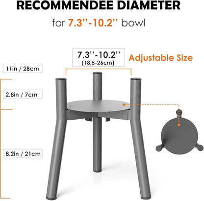 SHAINFUN Raised Dog Bowl Stand for Large Dogs with Tray, Adjustable Width 7 to 10.6", Elevated Tall Food Water Stand,Grey (Bowl Not Included)