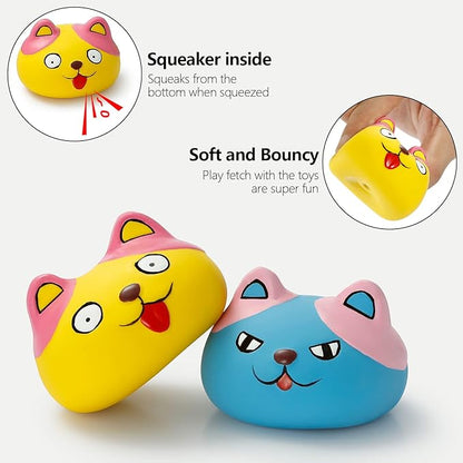 Squeaky Dog Toys Funny Animal Dog Balls for Puppy Mini Small Pet Dogs 6 Pcs/Set (Cat)