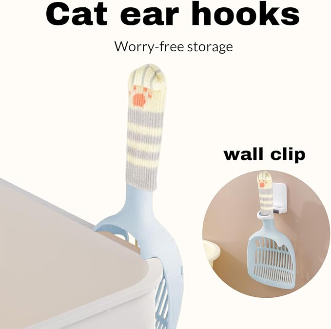 Cat Litter Scoop, Kitty Litter Scoop, Cat and Dog Poop Collector, 3-Layer Mesh Design, Cute Cat Paw Handle, Easy Clean Plastic Scooper