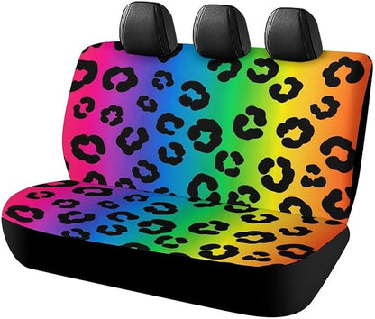 Women's Universal Fit Auto Soft Back Seat Cover, Fashion Decor Car Seat Cover Padded Rear Bench for Trucks SUV Compatible with Rainbow Cheetah Skin Leopard Print
