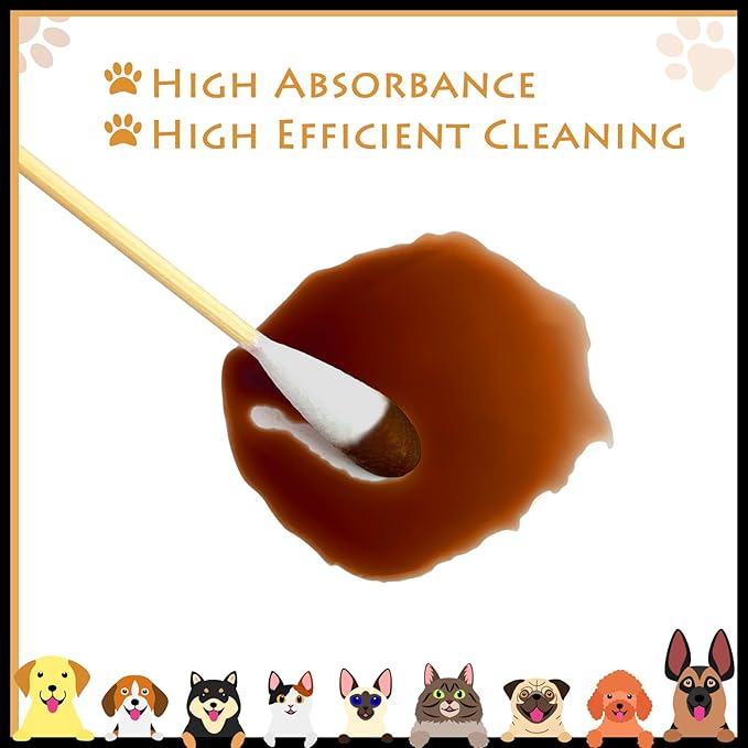 eyxformula 6 Inch Long Cotton Swabs for Pet Cleaning, Bamboo Handle, Pet Ear Cleaning Solution Supplies for Dogs and Cats (200 pcs Large Cotton swabs)