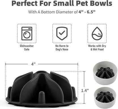 Jaoul Slow Feeder Dog Bowls Insert, Puzzle Slow Feeder Insert with 21 Octopus Suction Cups for Small Breed Dog Food Bowls (4 inch, Black)