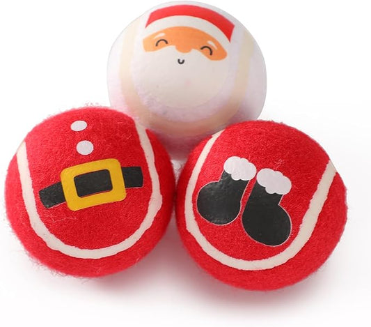 LUCKITTY 3 Packs Christmas Dog Tennis Balls Interactive Toy Puppy for Small Medium Dogs Training Playing- Santa Claus Patterns 2.5 Inch