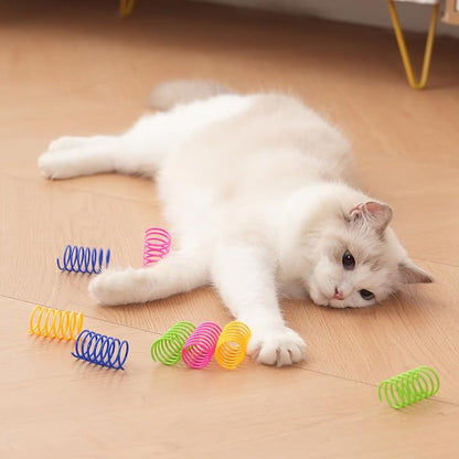 Cat Spiral 60 Pcs in Pack Colorful Springs Toys, Bouncy Coils for All Cat Breeds to Bite, Swat & Chase, Keeps Cats Entertained for Hours, 3 inches Long, Multi Colors Spring Toy