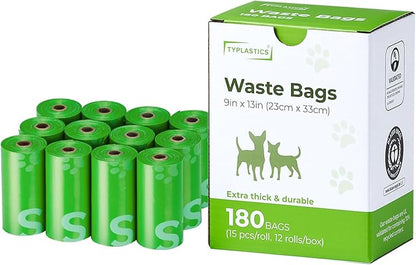 Typlastics Poop Bags for Dogs,180 Bags, Waste Refuse Cleanup, Doggy Roll Refills for Outdoor Puppy Walking and Travel, Leakproof and Tear Resistant, Unscented, 12 Pack of 15, Lime Green