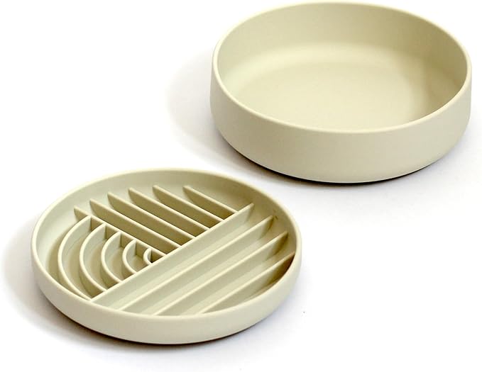 Slow-Feeder & Water Bowl Set by The Dog Tale | Food-Grade Silicone Dog Bowls, BPA-Free, Dishwasher Safe, Freezer Safe (Oatmeal)