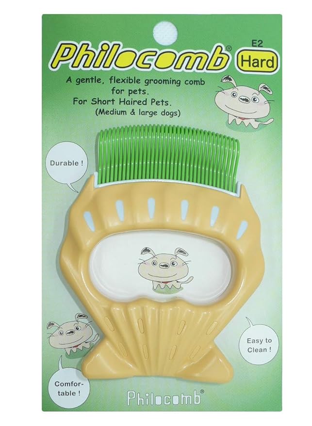 Philocomb E2 Hard (in English package), a gentle, flexible grooming comb for dog..,