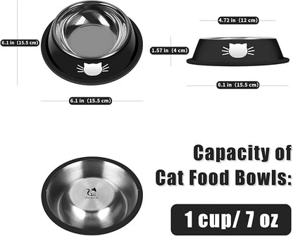 Serentive 2 Pcs Non-Slip Stainless Steel Small Food Bowls - Unbreakable, Thicken Cat Feeder, 7 Oz Dishes - Suitable for Indoor Small Pets - Removable Rubber Base, Easily Clean, Lovely Color