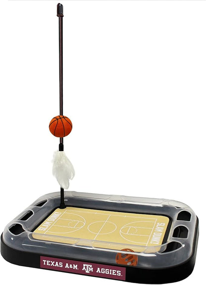 Aggies REVERSIBLE Basketball Court Cat Scratcher with Interactive Cat Ball - 6-in-1 CAT TOY Wand, CatNip Plush Basketball