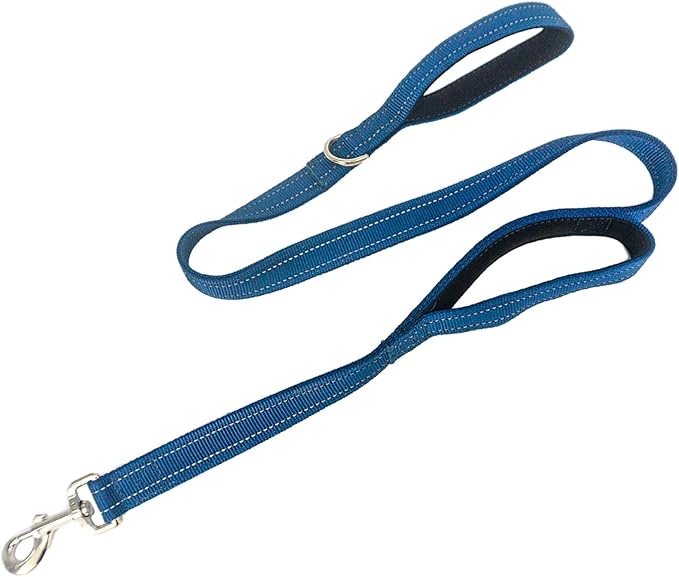 Heavy Duty 2 Padded Handle Dog Walking and Training Standard Leashes for Traffic Control,with Enlarged Tangle Free Buckle,D-Ring,Double-Sided Reflective Stitching,Double Layer Nylon,Blue 4Ft