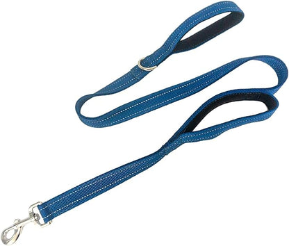 Heavy Duty 2 Padded Handle Dog Walking and Training Standard Leashes for Traffic Control,with Enlarged Tangle Free Buckle,D-Ring,Double-Sided Reflective Stitching,Double Layer Nylon,Blue 4Ft