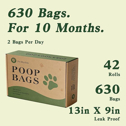 Poop Bags for Dogs 630 Bags 13x9 in Extra Large with Dispenser, Guaranteed Leak Proof and Extra Thick, Fragrance Bags for Dog Walking and Cat Litter