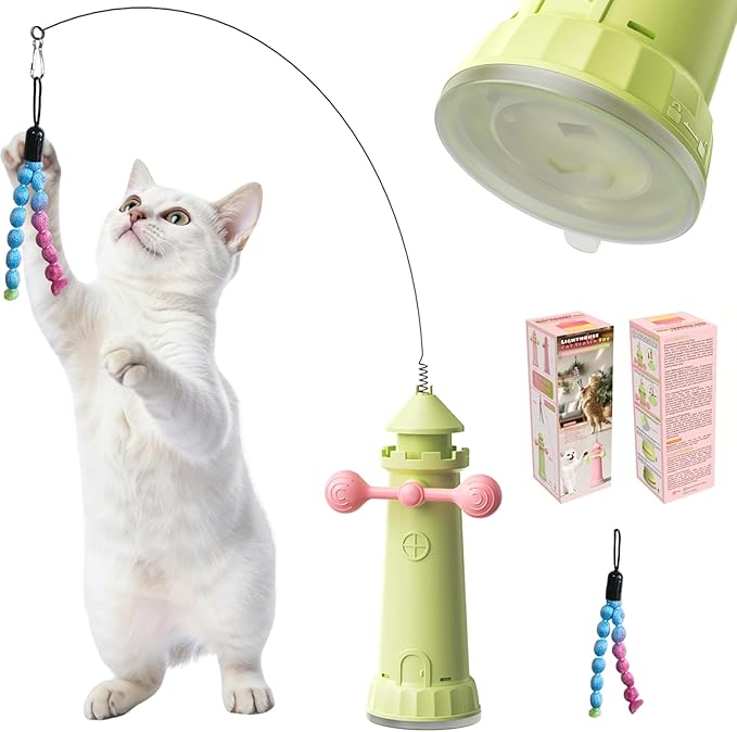 Interactive Cat Toy for Indoor Cats, Suction Cup Cat Wand Toy with 2 Play Modes, Self-Play Enrichment Cat Toy, Enhanced Suction Cup, Boredom Relief & Exercise for Cats (Apple Green)