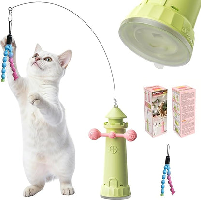 Interactive Cat Toy for Indoor Cats, Suction Cup Cat Wand Toy with 2 Play Modes, Self-Play Enrichment Cat Toy, Enhanced Suction Cup, Boredom Relief & Exercise for Cats (Apple Green)