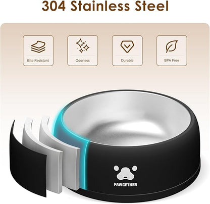 PAWGETHER® Stainless Steel Dog Bowls, Dog Food and Water Bowl Non-Slip Easy to Clean Dishwasher Safe for Puppy Small Medium Dogs Cats Black 34oz