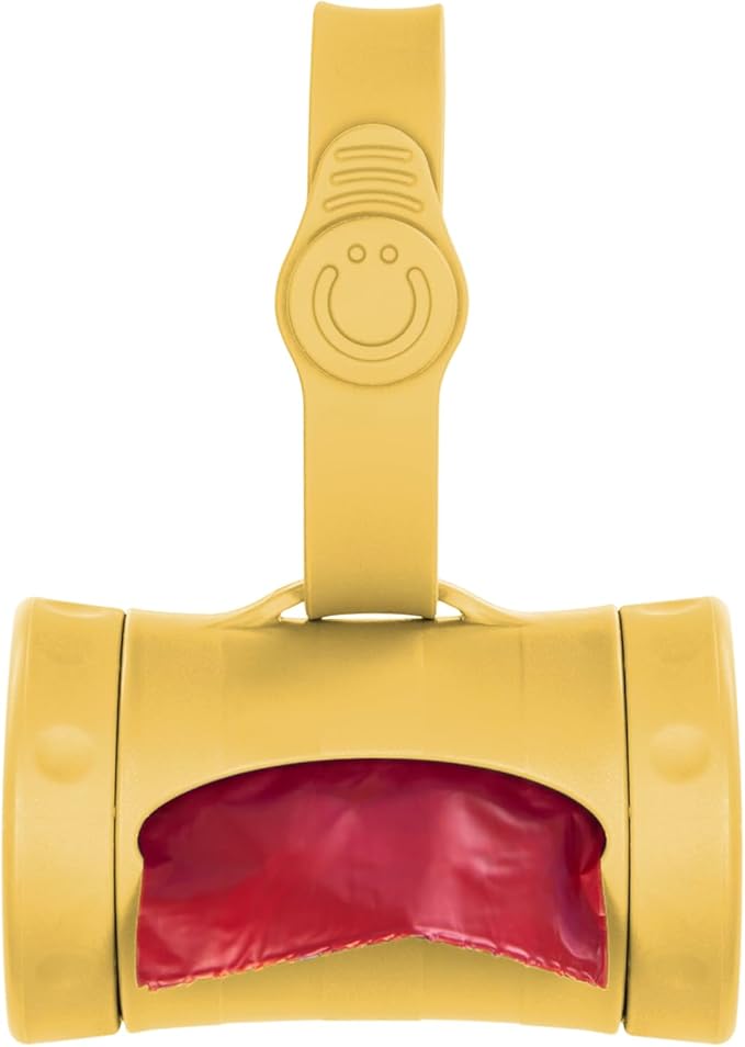 Ubbi Retractable Dog Poop Bag Holder and Dispenser with Silicone Strap Leash Attachment, Includes 2 Rolls of Lavender Scented Leakproof Waste Bags, Yellow