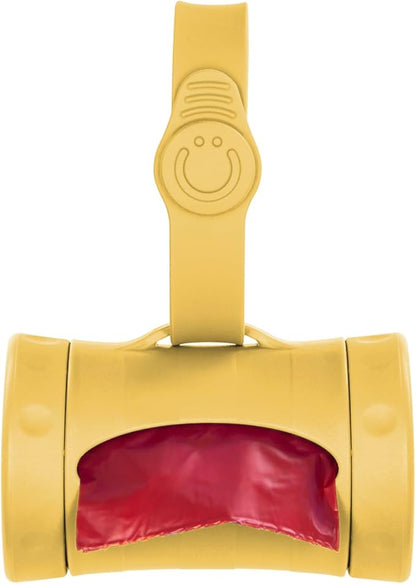 Ubbi Retractable Dog Poop Bag Holder and Dispenser with Silicone Strap Leash Attachment, Includes 2 Rolls of Lavender Scented Leakproof Waste Bags, Yellow