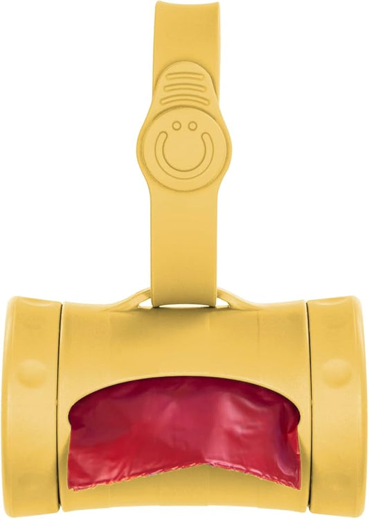 Ubbi Retractable Dog Poop Bag Holder and Dispenser with Silicone Strap Leash Attachment, Includes 2 Rolls of Lavender Scented Leakproof Waste Bags, Yellow