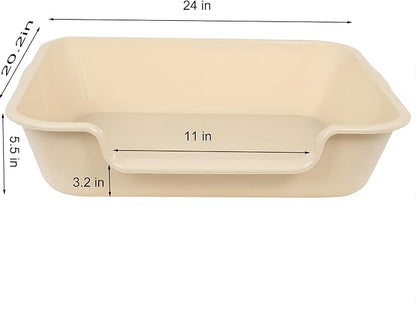 1 Pack of Extra Large Cat Litter Box (ABS Material), Low Entry Senior Litter Pen for Geriatric Kitty Big Cats, Jumbo Pet Safe Litter Boxes Tray for Pets Potty (Beach Sand, 24" L x 20" W)