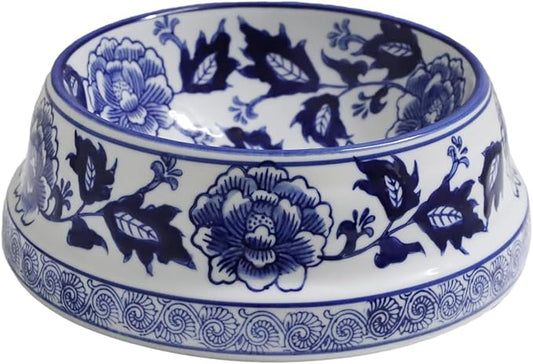 Aimusego Vintage Blue and White Chinoiserie Ceramic Cat Food Bowls Cat Bowls/Dishes for Food and Water,Dog Feeding Bowls, Dishwasher Safe 25OZ
