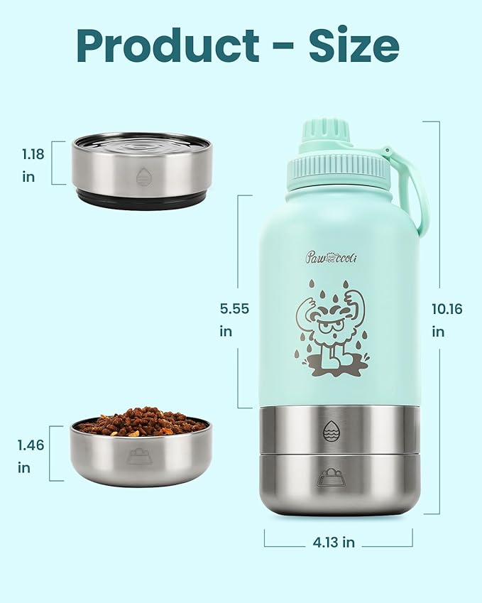 34oz Dog Water Bottle, Stainless Steel Dog Water Bottle Dispenser with Detachable Food & Water Bowls, Keeps Water Hot/Cold, for Walking, Hiking, Camping(Pale Blue)
