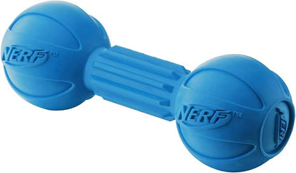 Nerf Dog Chewable Barbell Dog Toy, Lightweight, Durable and Water Resistant, 7.5 Inches, For Medium/Large Breeds, Two Pack, Blue and Green (8953)