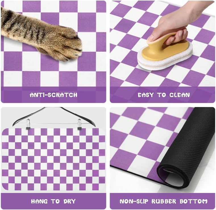 Dog Food Mats for Floors Waterproof, Pet Water Bowl Mats Pet Feeding Absorbent Placemats Plaid 12 * 20 inch - Image 2