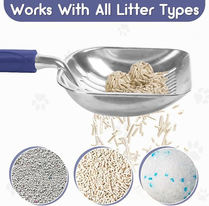 Cat Litter Scoop, Metal Cat Scooper, Plastic Handle Scoop, Sifting Shovel of Christmas– Heavy Duty Aluminum Alloy Litter Box Scoop with Deep Mesh, Design for Easy Waste Removal and Cleaning(Dark Blue)