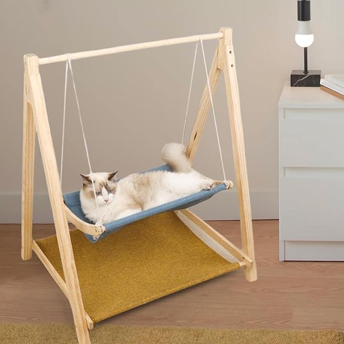 Shelves Perches Breathable Animals Lawn Home 2 Tier Wooden Cat Hammock Bed