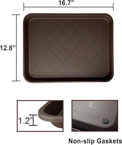 PetLike Boot Trays for Entryway Indoor, Pet Food Mat Trays, 16.7 x 12.8 inch 2 Packs, Waterproof Rubber Shoe Tray for Indoor and Outdoor, Multi-Purpose Tray for Boots, Shoes, Pets, Garden