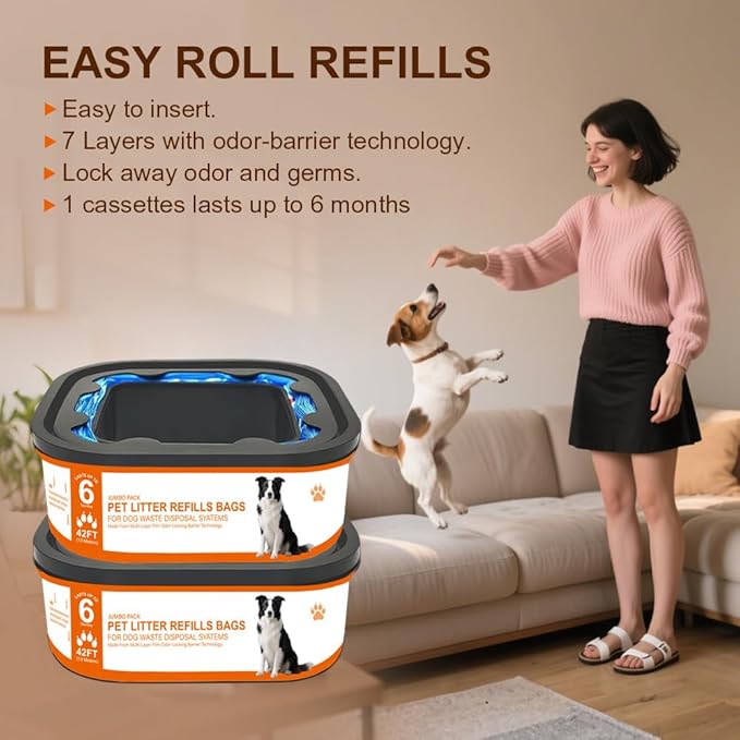 42 FT Jumbo Refill Pet Waste Bags Compatible with Pet Dogs Genie Dog Waste Disposal System Pails, Up to 6 months of Supply,EVOH Ultimate Odor Control Dog Poop Bags,2 Pack