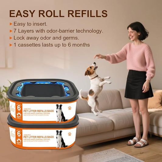 42 FT Jumbo Refill Pet Waste Bags Compatible with Pet Dogs Genie Dog Waste Disposal System Pails, Up to 6 months of Supply,EVOH Ultimate Odor Control Dog Poop Bags,2 Pack