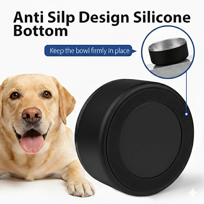 Dog Bowl, Stainless Steel Dog Bowls for Food and Water, Metal Pet Feeding Bowl with Insulated Non-Slip Quiet Bottom, Easy to Clean, Dishwasher Safe, 64oz,8 Cup | Black