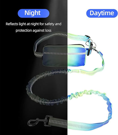 Hands-Free Zipper Pouch Dog Leash 4-6 Foot Elastic Waist Leash Suitable for Medium to Large Dogs Dual-Layer Cushioned Handle & Jogging Dual-Use Design(Blue)