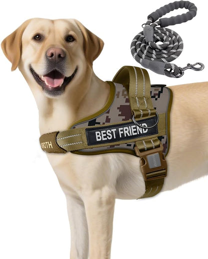 AUROTH Dog Harness and Leash Set, Soft Padded Service Dog Vest with 5.25FT Dog Leash, No Choke, Easy On Pet Vest, Adjustable Reflective No Pull Dog Harness for Large Dogs, Easy Walking and Training