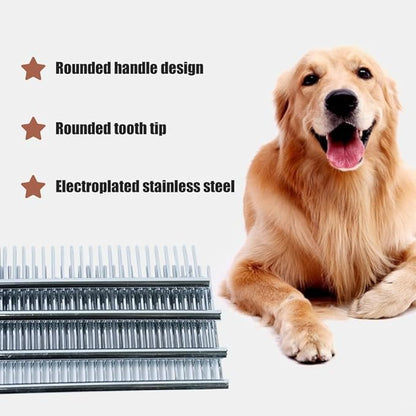 Stainless Steel Dog Grooming Comb, Suitable for Cats and Dogs, Round Comb Teeth, Double Teeth Pet Comb, Pet Hair Combing and Cleaning, Removing Tangles