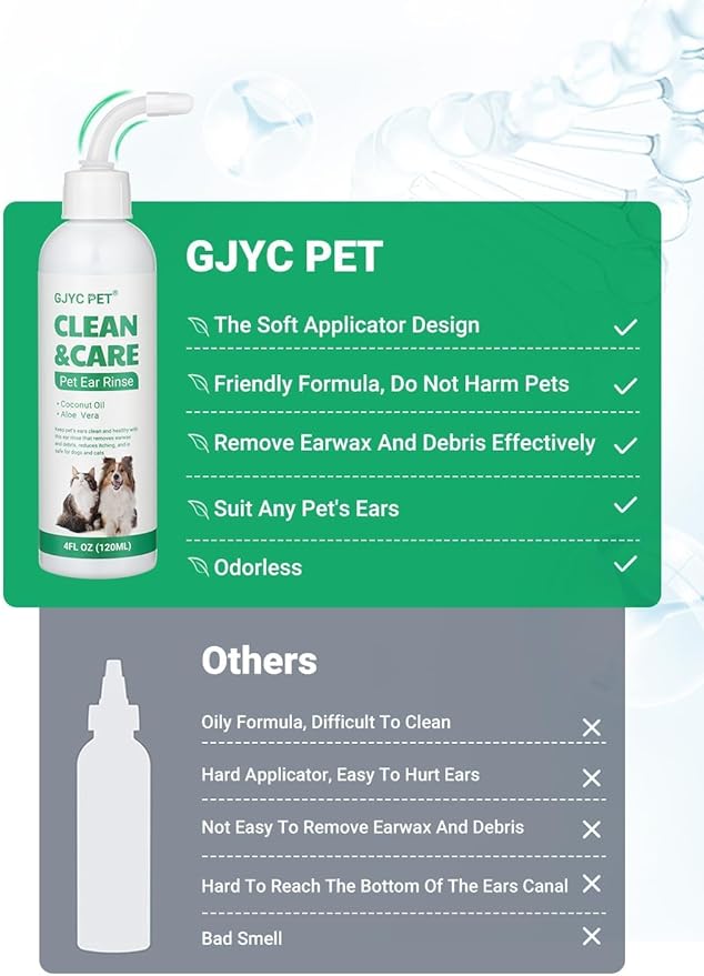 Ear Cleaner for Dogs and Cats with Flexible Long Tube- Ear Infection Treatment, Deep Canal Solution for Ear Mites, Infections, Itch, Wax & Smell, Safe Aloe Vera Formula, 4 oz