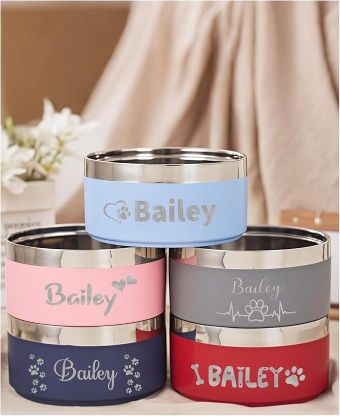 Engraved Customized Dogs Bowls with Name, Personalized Steel-Stanless Pets Food Bowls for Both Cats & Dogs,Dog Water Bowl, Durable Cute Double Layer Reinforcement Cats Water Bowl for Pets Gifts, S
