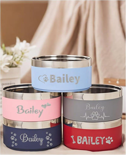 Engraved Customized Dogs Bowls with Name, Personalized Steel-Stanless Pets Food Bowls for Both Cats & Dogs,Dog Water Bowl, Durable Cute Double Layer Reinforcement Cats Water Bowl for Pets Gifts, L