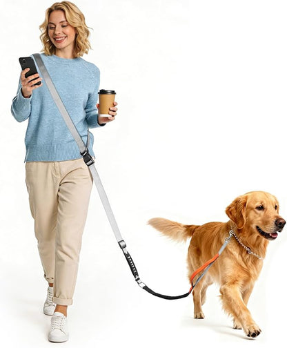 XiaZ Hands Free Dog Leash,Versatile Crossbody Dog Leash with Waist Support Strap,5.9-8 FT Waist Belt with Double Handles for Small Medium and Large Dogs Walking, Running and Jogging, Gray