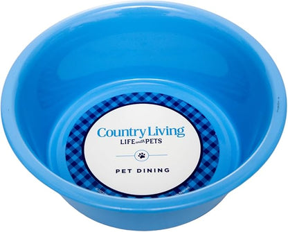 Country Living Set of 2 Non-Slip Durable Blue Powder Coated Stainless Steel Heavy Dog Bowls (32oz) - Rust Resistant, Easy to Clean, Perfect for Medium Size Breeds