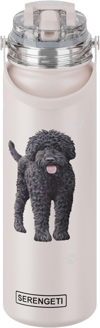 E&S Pets SERENGETI 24 Oz Water Bottle Stainless Steel with Spill Proof Lid - Double walled Vacuum Insulated water flask - Realistic 3D Print of your favorite dog (Labradoodle)
