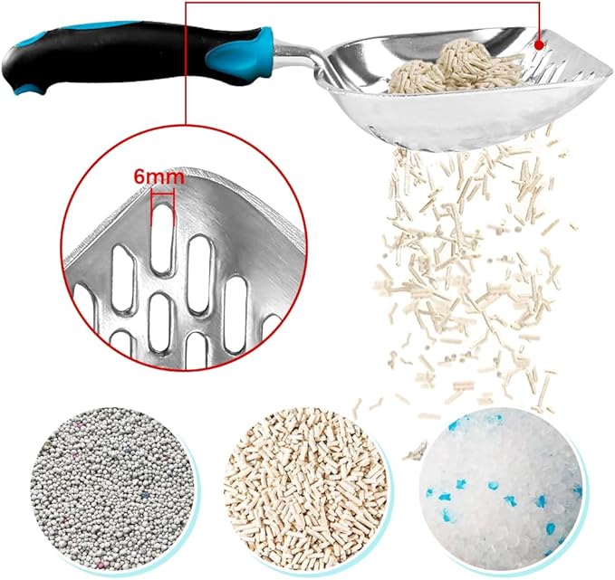 Cat Litter Scoop-Metal Cat Scooper-Long Handle Scoop,Cat Scooper-Poop Sifting-Mesh Shovel-Suitable for Cat Litter Box(Blue)-Christmas